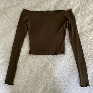 Olive Green Long Sleeve Crop Top